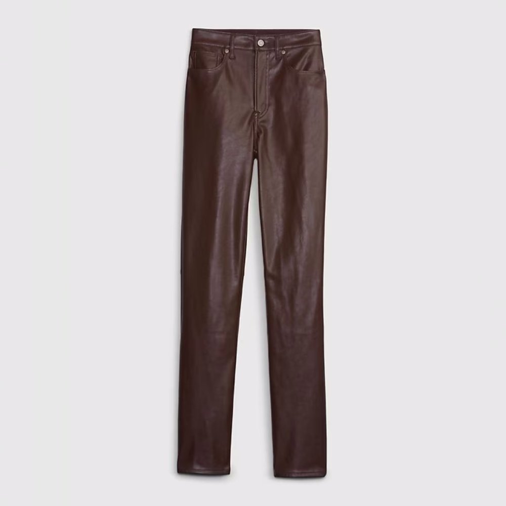 GAP High Rise Vegan Leather Vintage Slim Pants 4/27 Short Espresso Brown - Picture 4 of 7